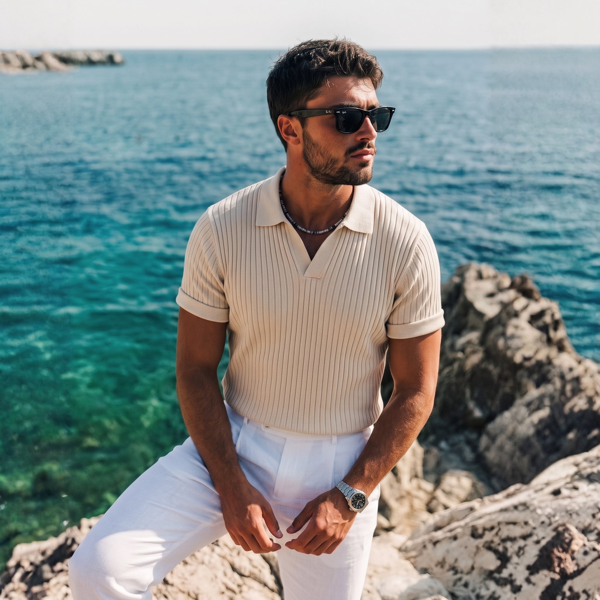 Ivory Ribbed Polo